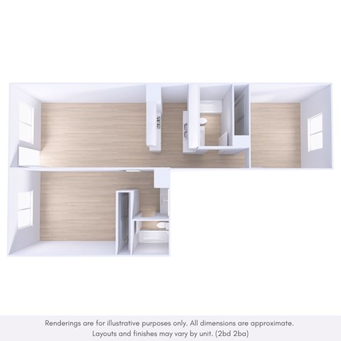 Floor plan for 2 beds, 2 baths, 1000 sqft